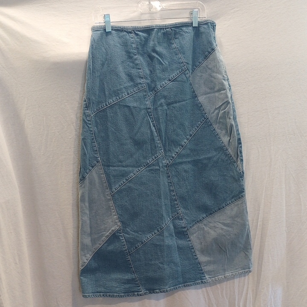 Christopher & Banks Blue Patchwork Denim Midi Skirt
